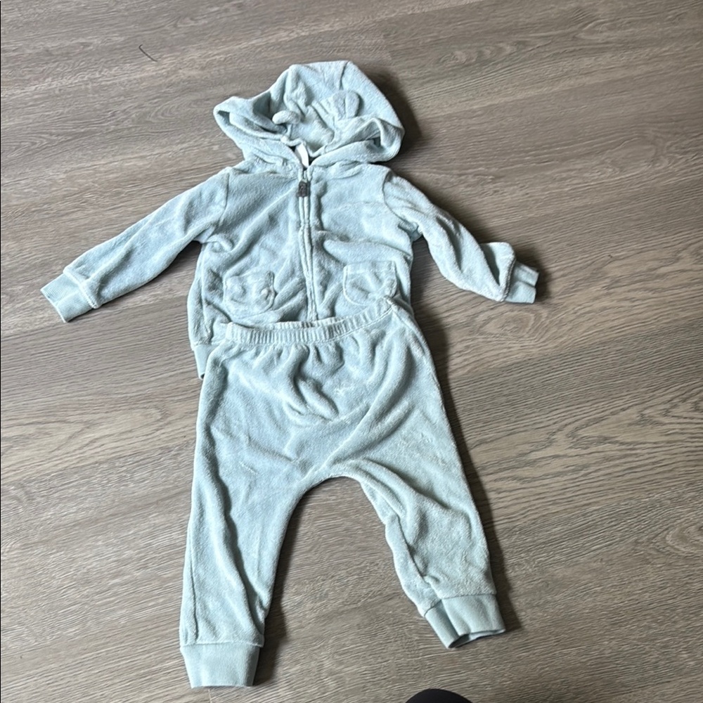 Carters Cozy Bear Kids Hooded Jumpsuit - Light blue